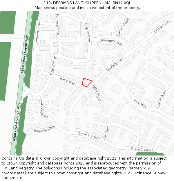 110, DERRIADS LANE, CHIPPENHAM, SN14 0QL: Location map and indicative extent of plot