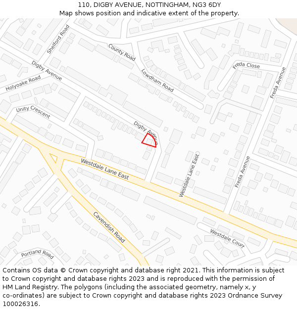 110, DIGBY AVENUE, NOTTINGHAM, NG3 6DY: Location map and indicative extent of plot