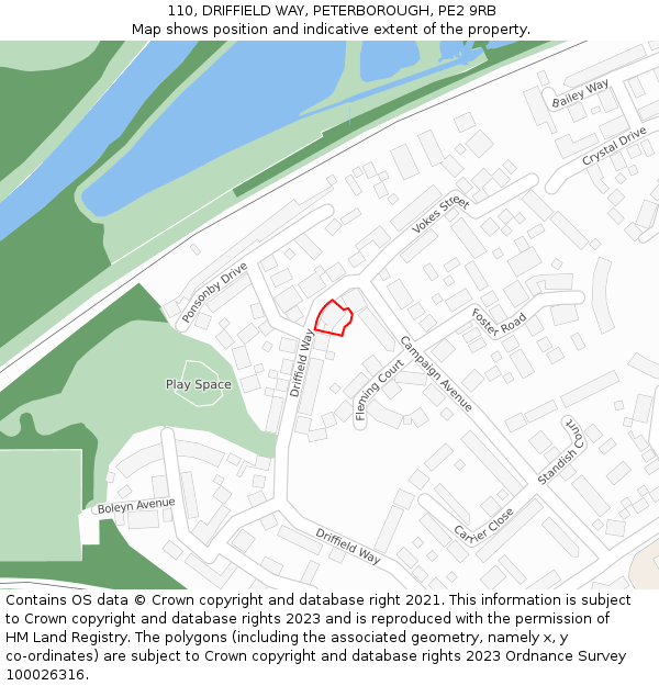 110, DRIFFIELD WAY, PETERBOROUGH, PE2 9RB: Location map and indicative extent of plot