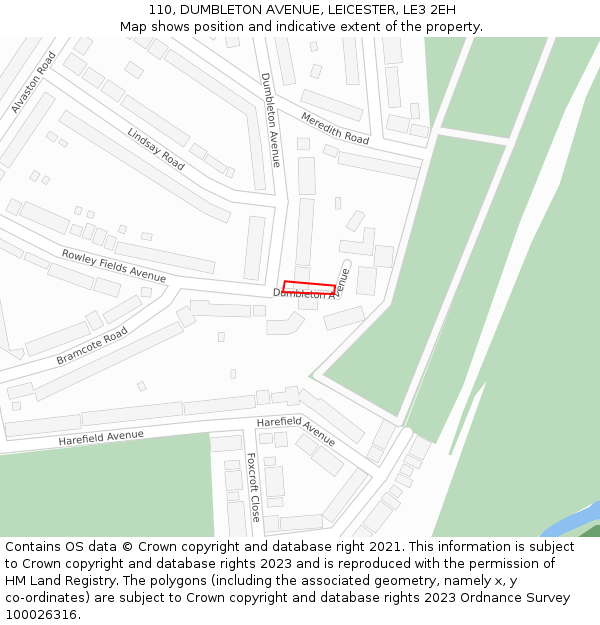 110, DUMBLETON AVENUE, LEICESTER, LE3 2EH: Location map and indicative extent of plot