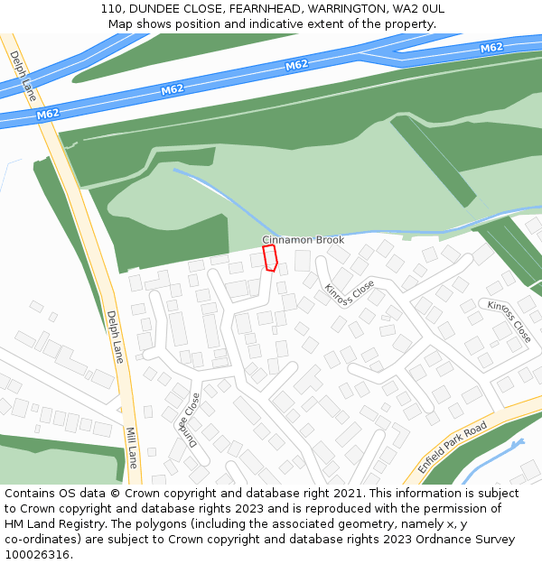 110, DUNDEE CLOSE, FEARNHEAD, WARRINGTON, WA2 0UL: Location map and indicative extent of plot