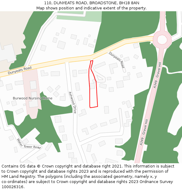 110, DUNYEATS ROAD, BROADSTONE, BH18 8AN: Location map and indicative extent of plot