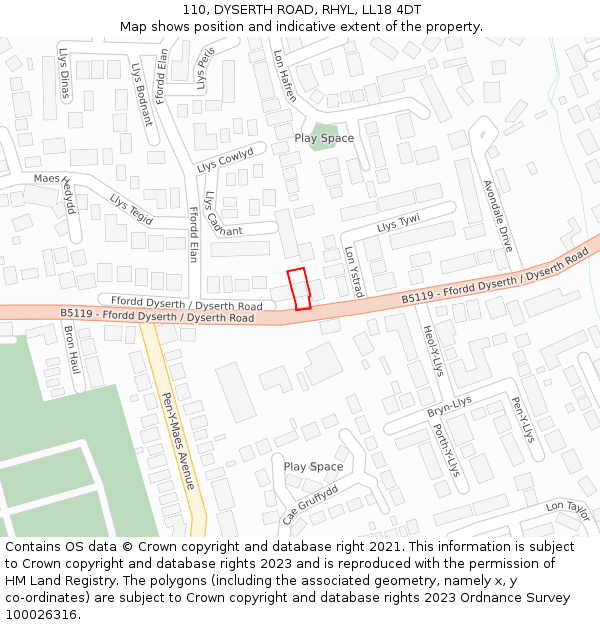 110, DYSERTH ROAD, RHYL, LL18 4DT: Location map and indicative extent of plot