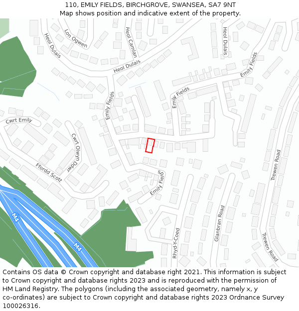 110, EMILY FIELDS, BIRCHGROVE, SWANSEA, SA7 9NT: Location map and indicative extent of plot