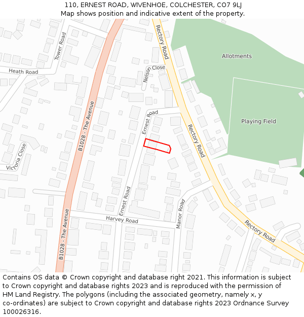 110, ERNEST ROAD, WIVENHOE, COLCHESTER, CO7 9LJ: Location map and indicative extent of plot