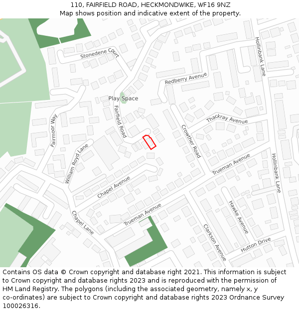 110, FAIRFIELD ROAD, HECKMONDWIKE, WF16 9NZ: Location map and indicative extent of plot