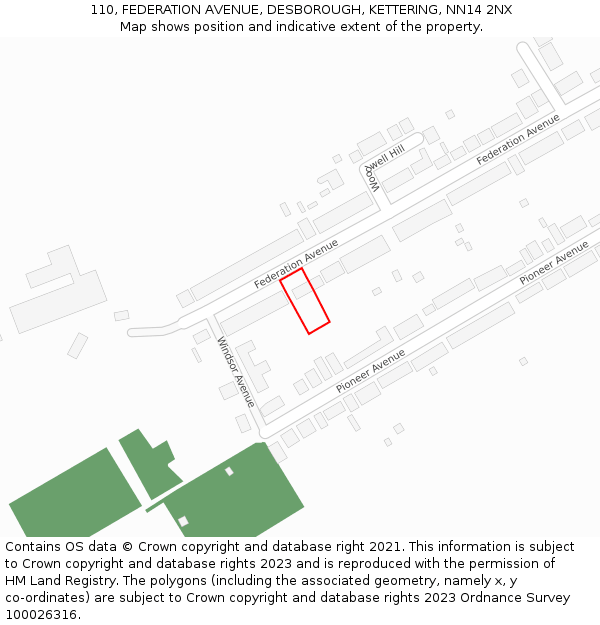 110, FEDERATION AVENUE, DESBOROUGH, KETTERING, NN14 2NX: Location map and indicative extent of plot