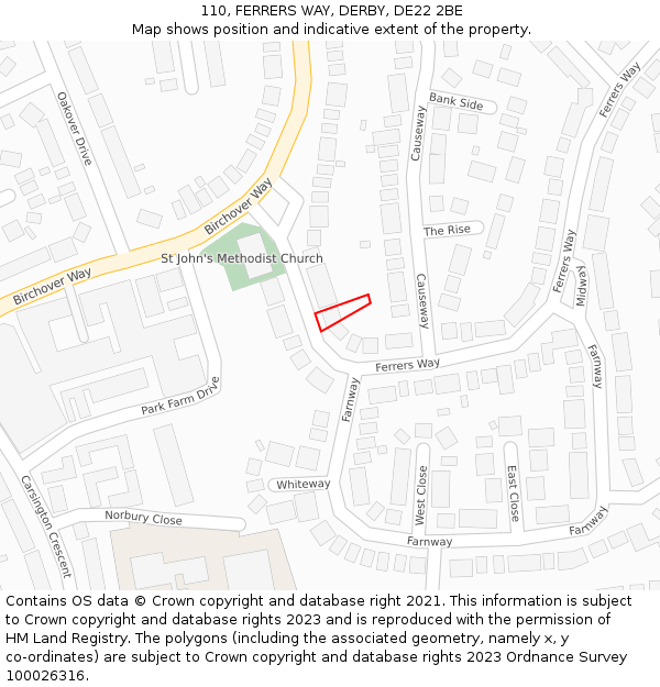 110, FERRERS WAY, DERBY, DE22 2BE: Location map and indicative extent of plot