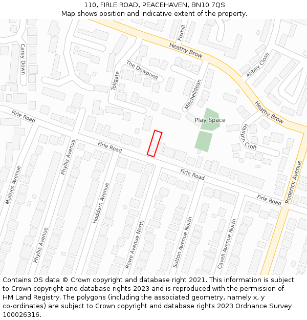 110, FIRLE ROAD, PEACEHAVEN, BN10 7QS: Location map and indicative extent of plot