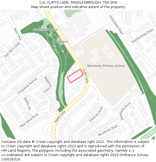 110, FLATTS LANE, MIDDLESBROUGH, TS6 0PW: Location map and indicative extent of plot