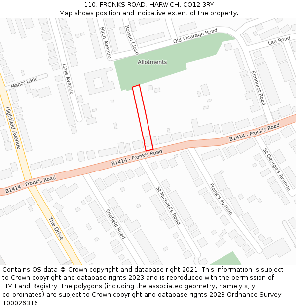 110, FRONKS ROAD, HARWICH, CO12 3RY: Location map and indicative extent of plot