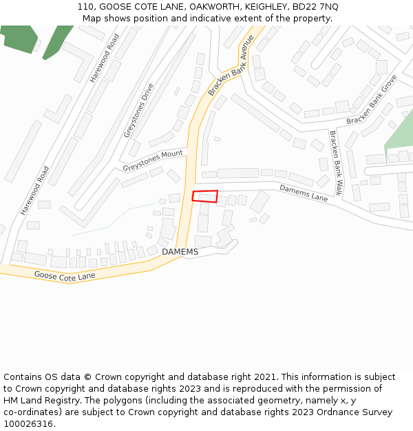 110, GOOSE COTE LANE, OAKWORTH, KEIGHLEY, BD22 7NQ: Location map and indicative extent of plot