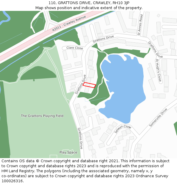 110, GRATTONS DRIVE, CRAWLEY, RH10 3JP: Location map and indicative extent of plot