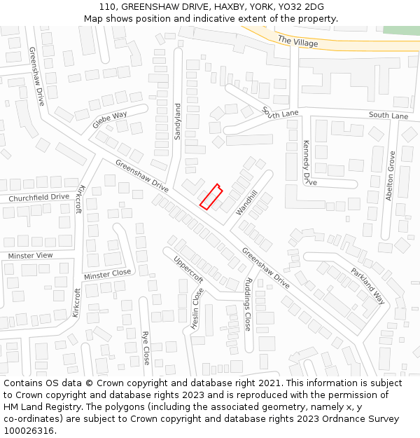 110, GREENSHAW DRIVE, HAXBY, YORK, YO32 2DG: Location map and indicative extent of plot