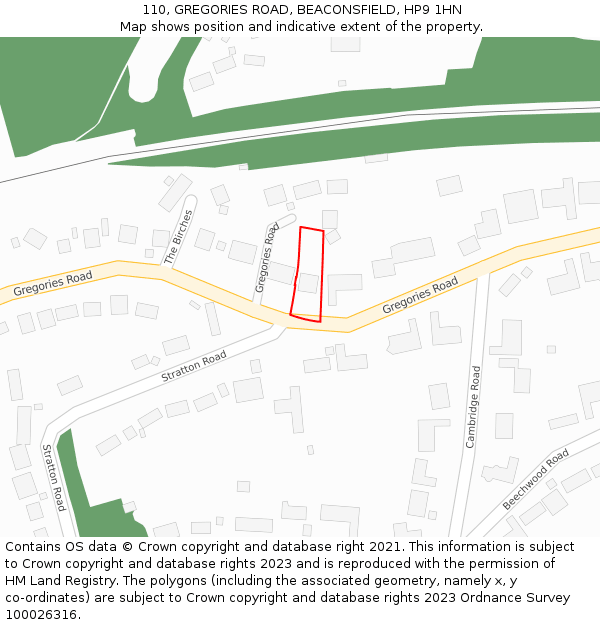 110, GREGORIES ROAD, BEACONSFIELD, HP9 1HN: Location map and indicative extent of plot