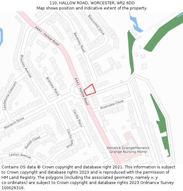 110, HALLOW ROAD, WORCESTER, WR2 6DD: Location map and indicative extent of plot