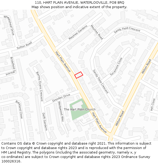 110, HART PLAIN AVENUE, WATERLOOVILLE, PO8 8RQ: Location map and indicative extent of plot