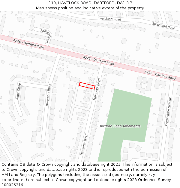 110, HAVELOCK ROAD, DARTFORD, DA1 3JB: Location map and indicative extent of plot