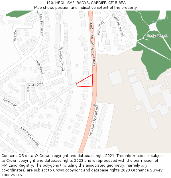 110, HEOL ISAF, RADYR, CARDIFF, CF15 8EA: Location map and indicative extent of plot