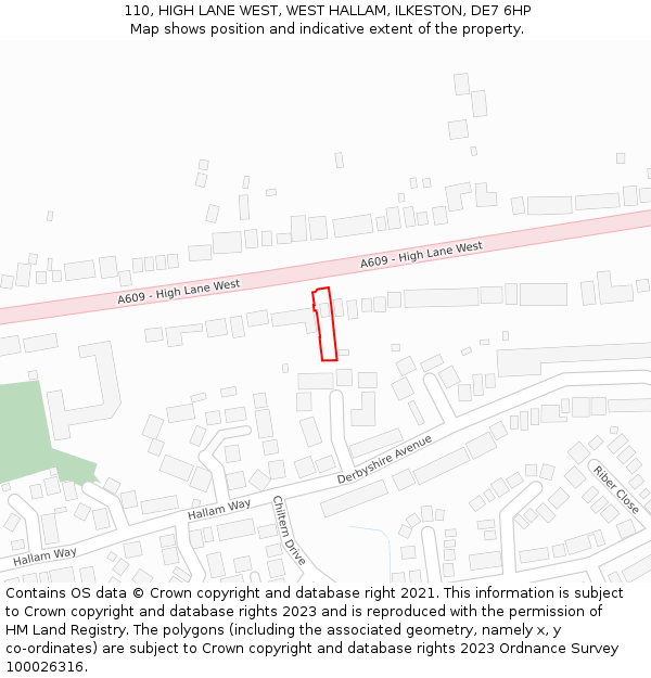 110, HIGH LANE WEST, WEST HALLAM, ILKESTON, DE7 6HP: Location map and indicative extent of plot