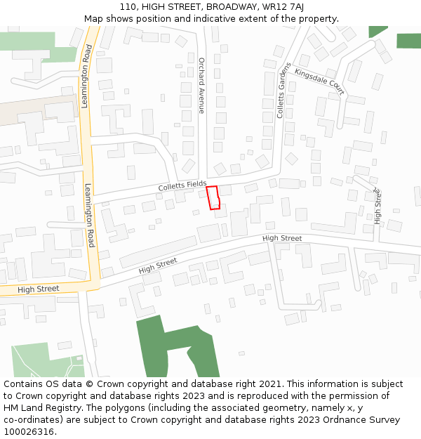 110, HIGH STREET, BROADWAY, WR12 7AJ: Location map and indicative extent of plot