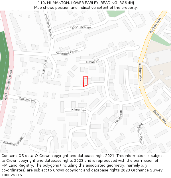 110, HILMANTON, LOWER EARLEY, READING, RG6 4HJ: Location map and indicative extent of plot