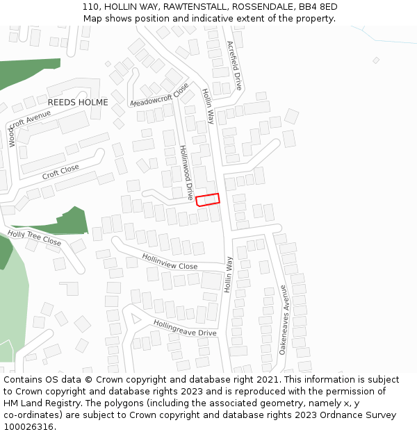 110, HOLLIN WAY, RAWTENSTALL, ROSSENDALE, BB4 8ED: Location map and indicative extent of plot
