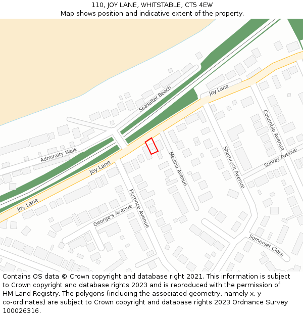 110, JOY LANE, WHITSTABLE, CT5 4EW: Location map and indicative extent of plot