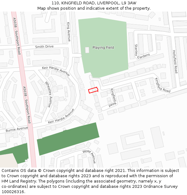 110, KINGFIELD ROAD, LIVERPOOL, L9 3AW: Location map and indicative extent of plot