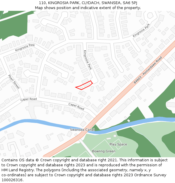 110, KINGROSIA PARK, CLYDACH, SWANSEA, SA6 5PJ: Location map and indicative extent of plot