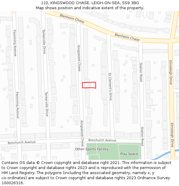 110, KINGSWOOD CHASE, LEIGH-ON-SEA, SS9 3BG: Location map and indicative extent of plot