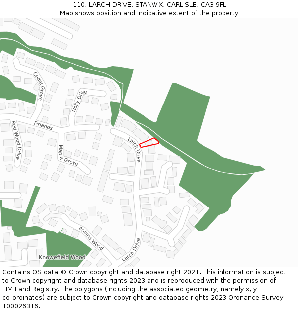 110, LARCH DRIVE, STANWIX, CARLISLE, CA3 9FL: Location map and indicative extent of plot