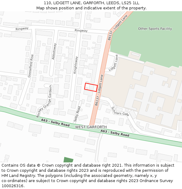 110, LIDGETT LANE, GARFORTH, LEEDS, LS25 1LL: Location map and indicative extent of plot