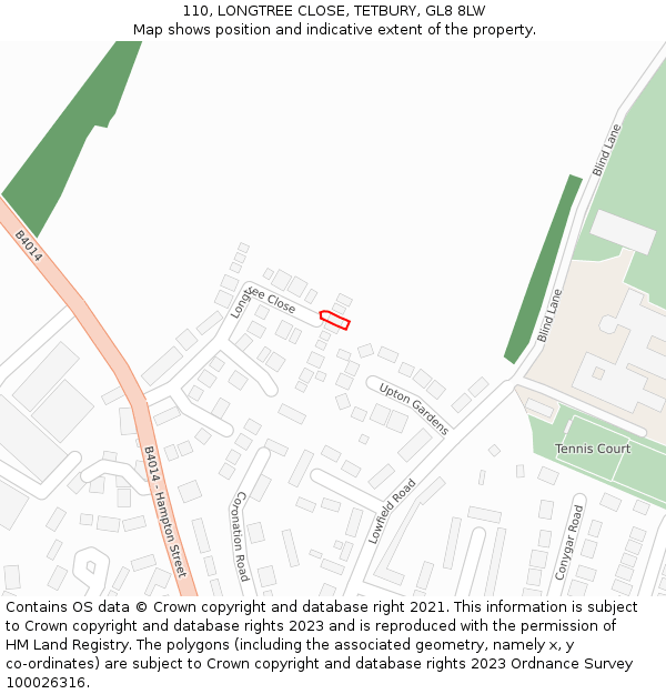 110, LONGTREE CLOSE, TETBURY, GL8 8LW: Location map and indicative extent of plot