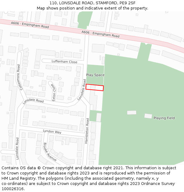 110, LONSDALE ROAD, STAMFORD, PE9 2SF: Location map and indicative extent of plot