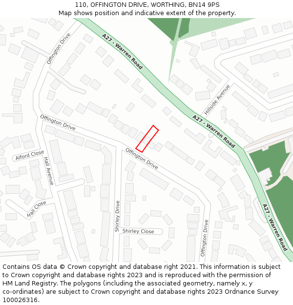 110, OFFINGTON DRIVE, WORTHING, BN14 9PS: Location map and indicative extent of plot