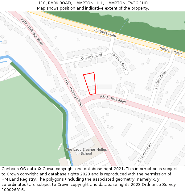 110, PARK ROAD, HAMPTON HILL, HAMPTON, TW12 1HR: Location map and indicative extent of plot