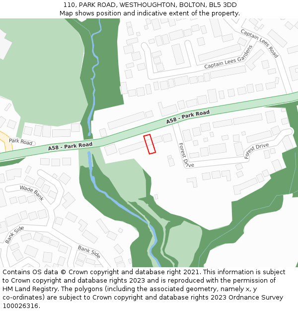 110, PARK ROAD, WESTHOUGHTON, BOLTON, BL5 3DD: Location map and indicative extent of plot