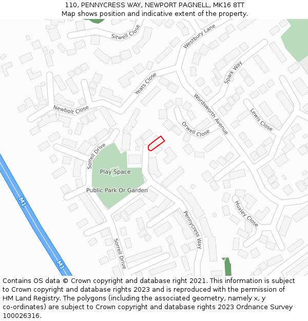 110, PENNYCRESS WAY, NEWPORT PAGNELL, MK16 8TT: Location map and indicative extent of plot