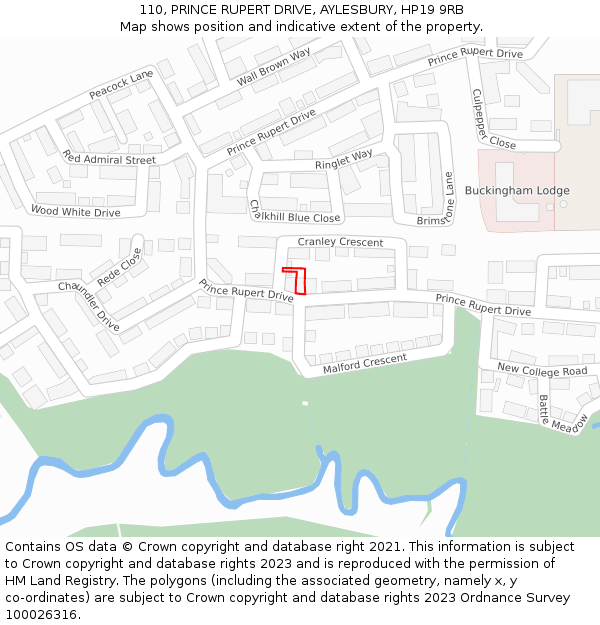 110, PRINCE RUPERT DRIVE, AYLESBURY, HP19 9RB: Location map and indicative extent of plot