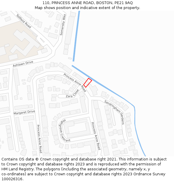 110, PRINCESS ANNE ROAD, BOSTON, PE21 9AQ: Location map and indicative extent of plot