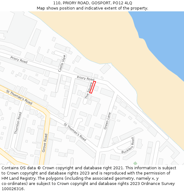 110, PRIORY ROAD, GOSPORT, PO12 4LQ: Location map and indicative extent of plot