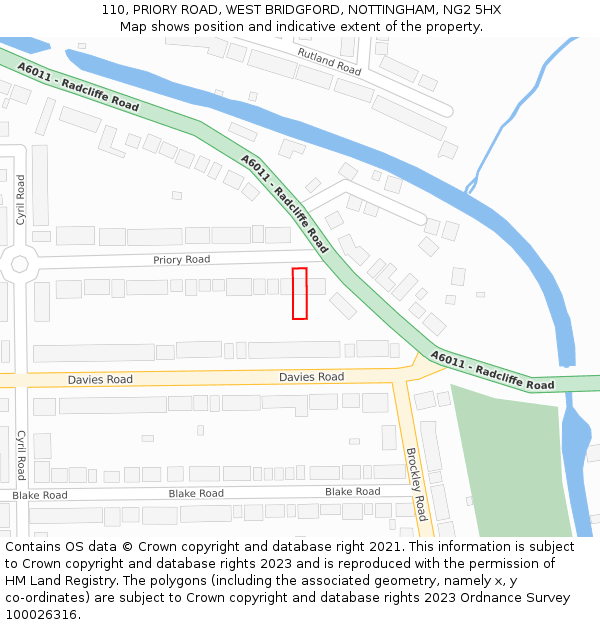 110, PRIORY ROAD, WEST BRIDGFORD, NOTTINGHAM, NG2 5HX: Location map and indicative extent of plot