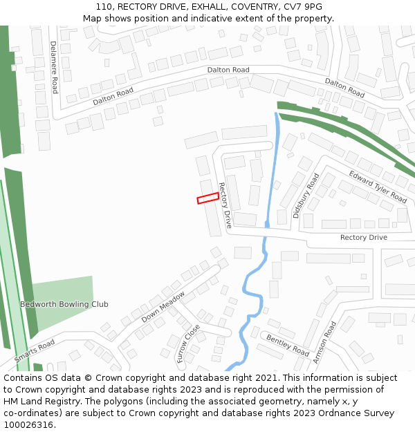 110, RECTORY DRIVE, EXHALL, COVENTRY, CV7 9PG: Location map and indicative extent of plot
