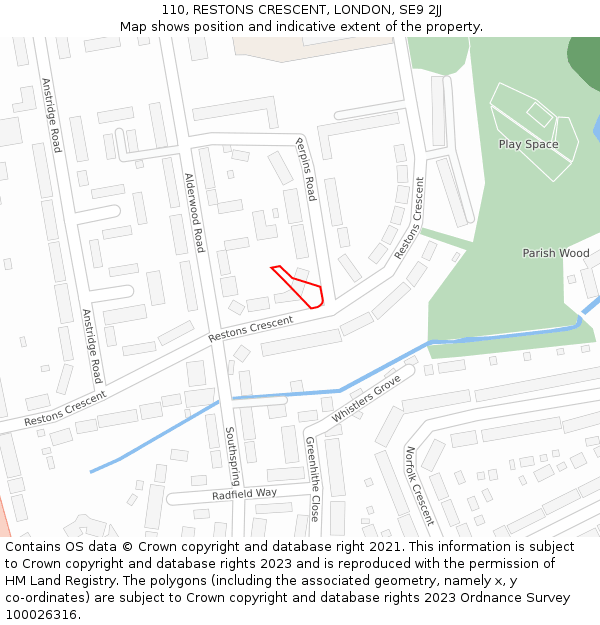 110, RESTONS CRESCENT, LONDON, SE9 2JJ: Location map and indicative extent of plot