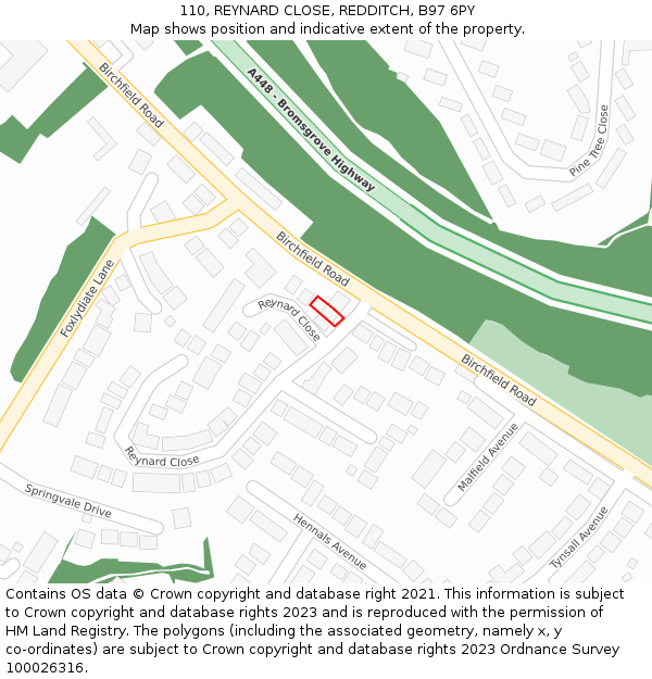 110, REYNARD CLOSE, REDDITCH, B97 6PY: Location map and indicative extent of plot