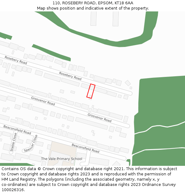 110, ROSEBERY ROAD, EPSOM, KT18 6AA: Location map and indicative extent of plot