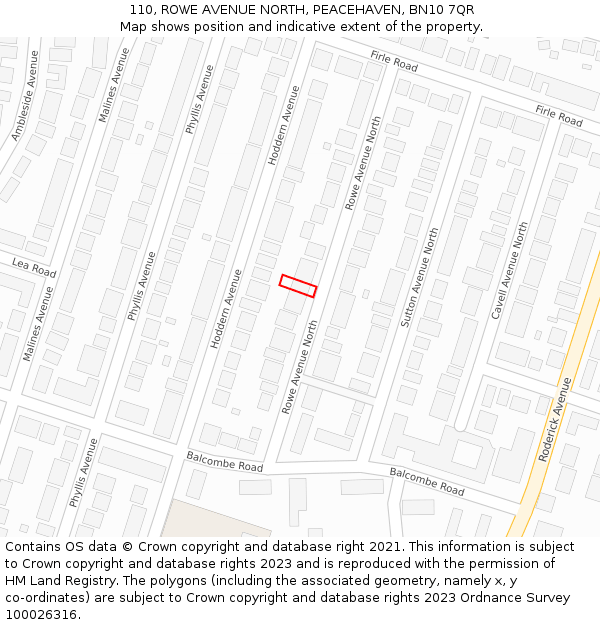 110, ROWE AVENUE NORTH, PEACEHAVEN, BN10 7QR: Location map and indicative extent of plot