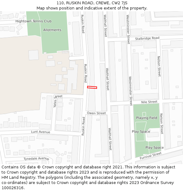 110, RUSKIN ROAD, CREWE, CW2 7JS: Location map and indicative extent of plot