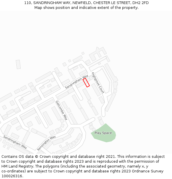 110, SANDRINGHAM WAY, NEWFIELD, CHESTER LE STREET, DH2 2FD: Location map and indicative extent of plot